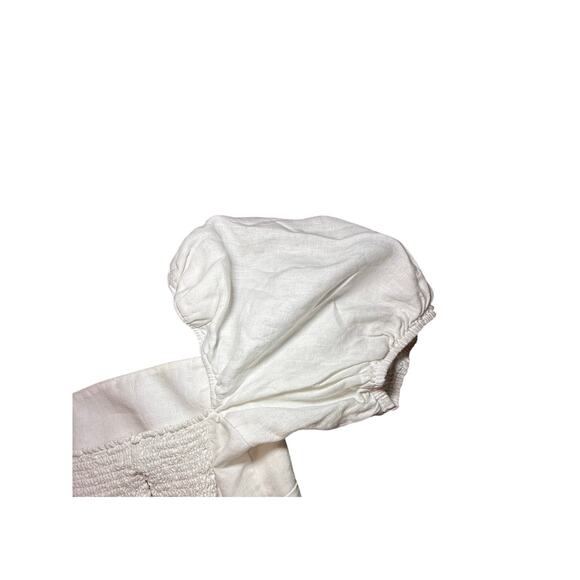 Reformation Aracini White Linen Puff Sleeve Smocked Zipper Back Top Size 6 - Picture 8 of 12